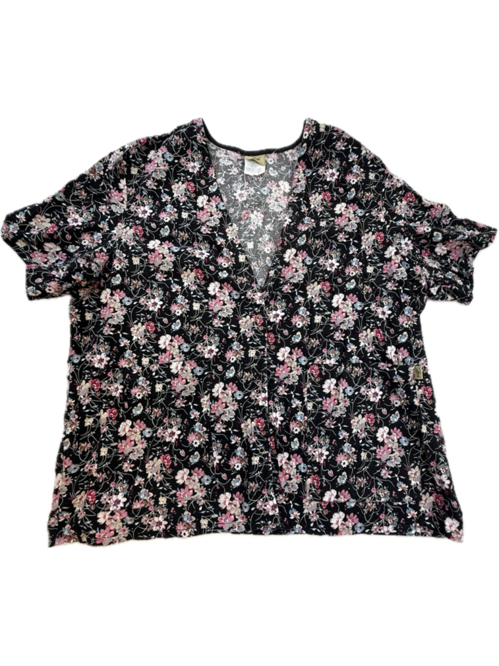 Tafford Floral Scrub Top Women’s 3XL Black Pink Cotton Nursing Medical Uniform